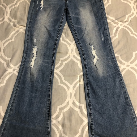 Lt. blue Women’s Jeans Urban Behavior stretch stone washed rips low cut slim fit - Picture 6 of 11